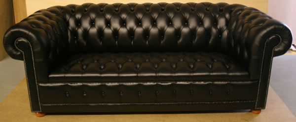 Black Leather Chesterfield Sofa - Reproduction Furniture