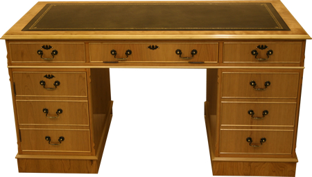 Natural Cherry Pedestal Desk with Leather Top - Reproduction Desk