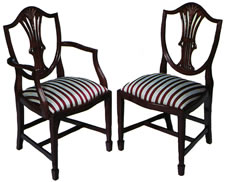 *THIS ITEM SOLD* SET OF SIX MAHOGANY SHIELD BACK DINING CHAIRS