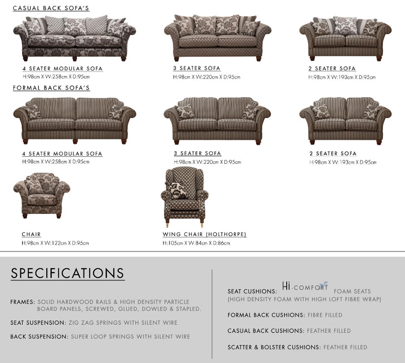 Choice of fabric sofas and chairs